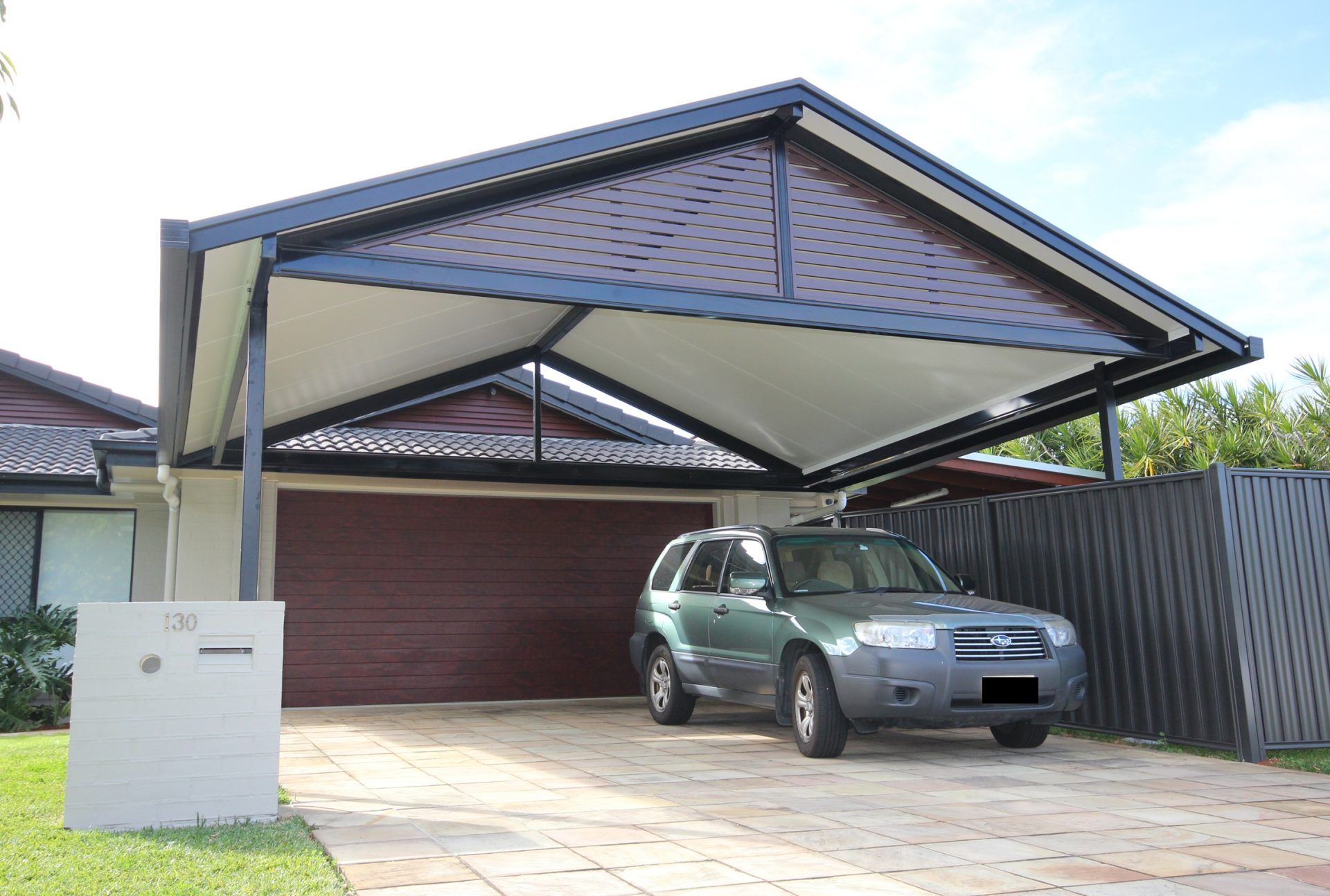 Gable roof carport over a driveway in Thornlands